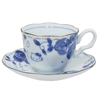 @凱蒂日式精品@Hello Kitty 凱蒂貓 美濃燒 青花瓷陶瓷咖啡杯 陶瓷杯 《藍》