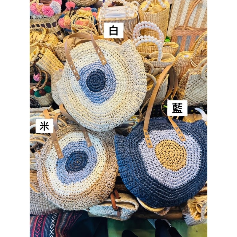 泰國渡假風貝殼撞色造型手工編織包