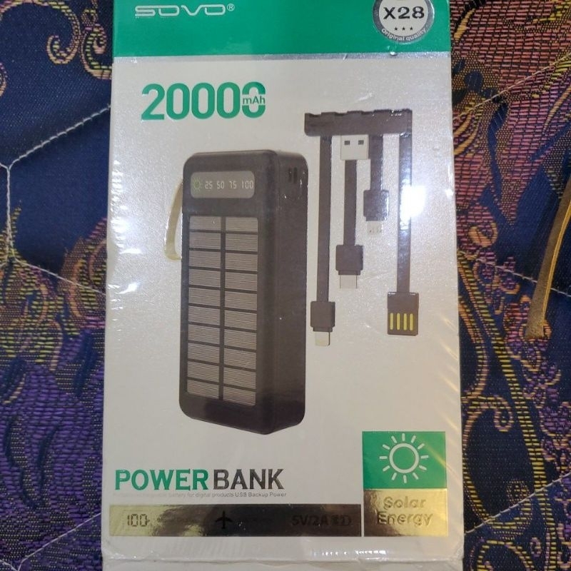 行動電源 自帶4線 太陽能充電 20000mah 緊急照明燈 led燈 power bank 手機支架 皮革吊繩