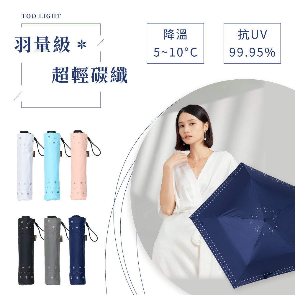【Hoswa雨洋傘】世界最輕僅105g芯漾碳纖手開折傘/全遮光抗UV傘/涼感降溫/台灣雨傘品牌/原廠保修 現貨白色