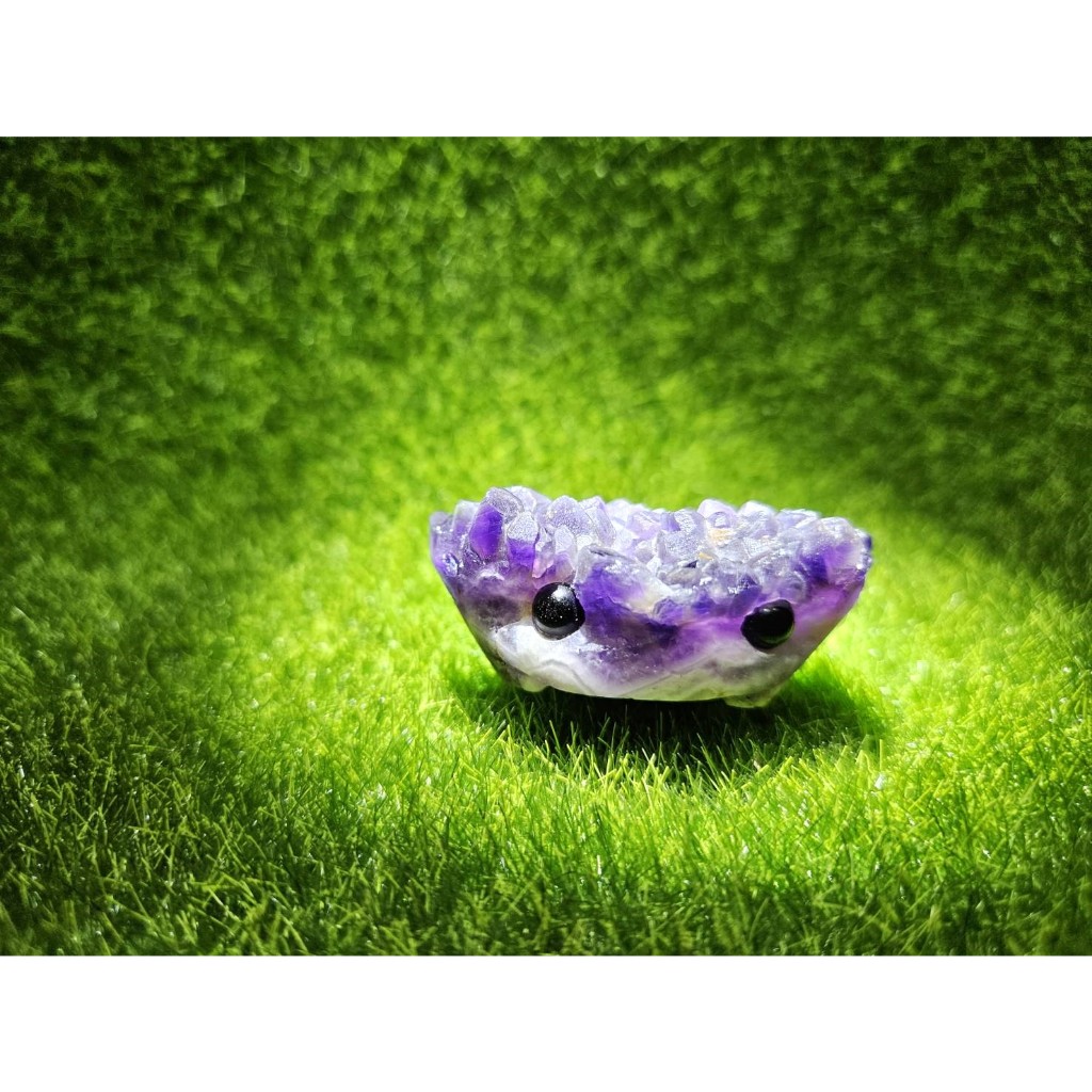 紫水晶刺蝟原礦刺蝟-深紫色刺蝟頭小帥哥🦔 可愛刺蝟動物擺件水晶礦石擺件原石雕刻擺件5.5x2.5cm