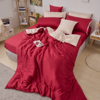 戀家小舖 台灣製床包 雙人床包 兩用被套 床單 楓葉紅 100%天絲 床包兩用被套組 含枕套 60支天絲 素色