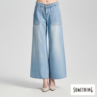 SOMETHING 女款 中腰休閒寬牛仔褲(拔淺藍) 