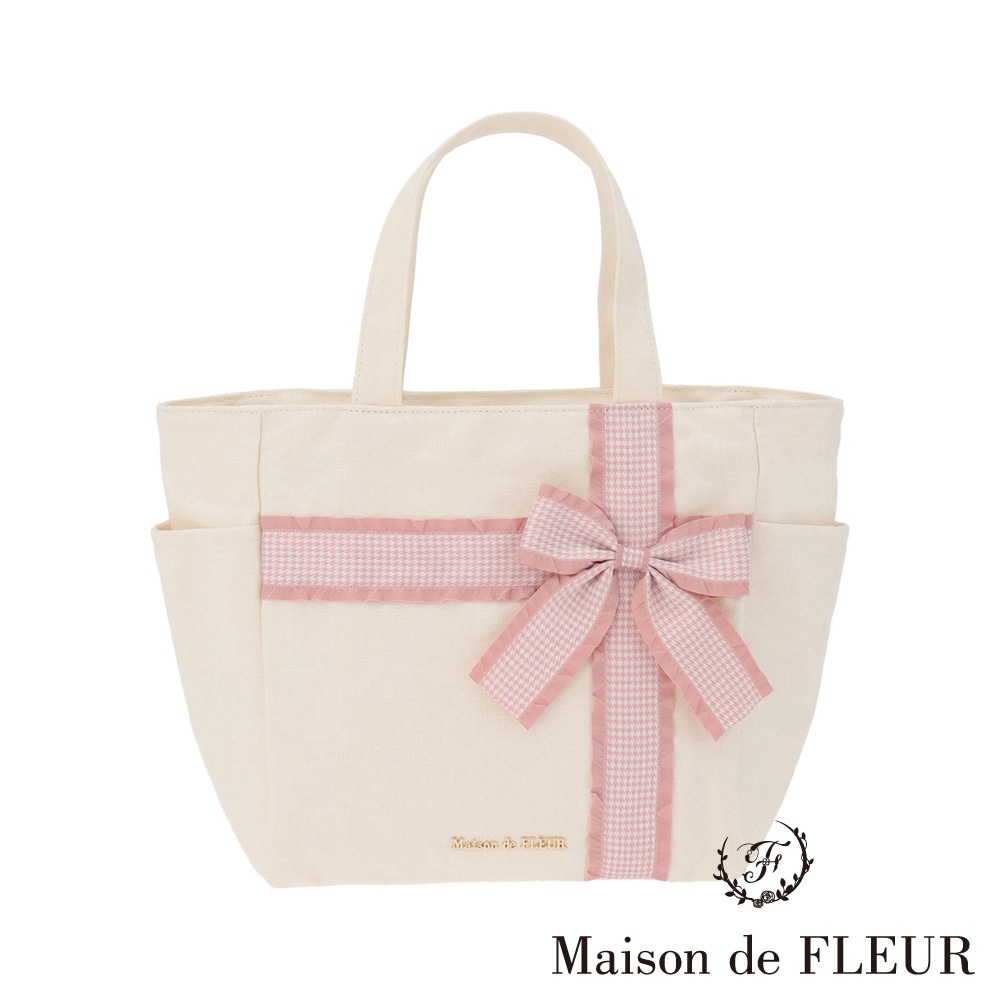 Maison de FLEUR 【WEB限定】浪漫格紋十字緞帶帆布托特包(8S33F0J3700)