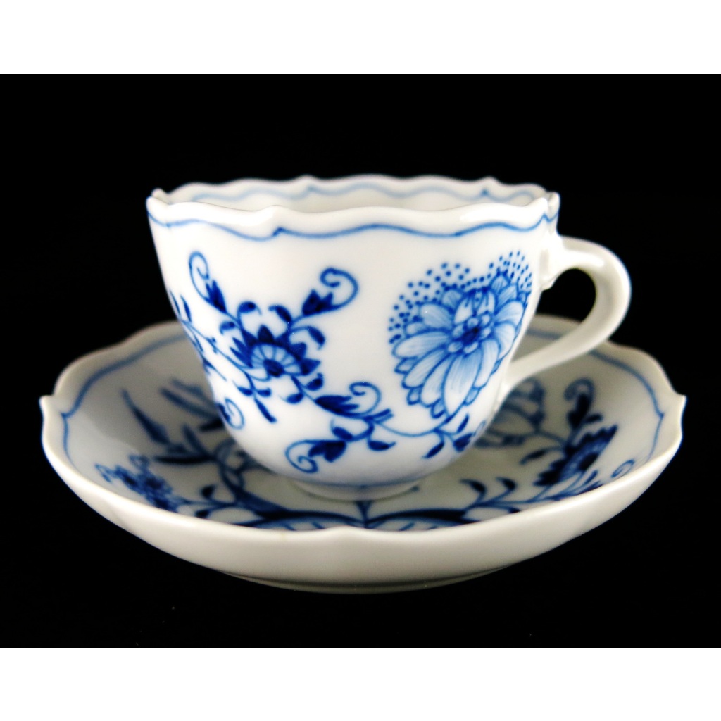 德國麥森Meissen 手繪藍洋蔥系列摩卡咖啡杯盤組-A1
