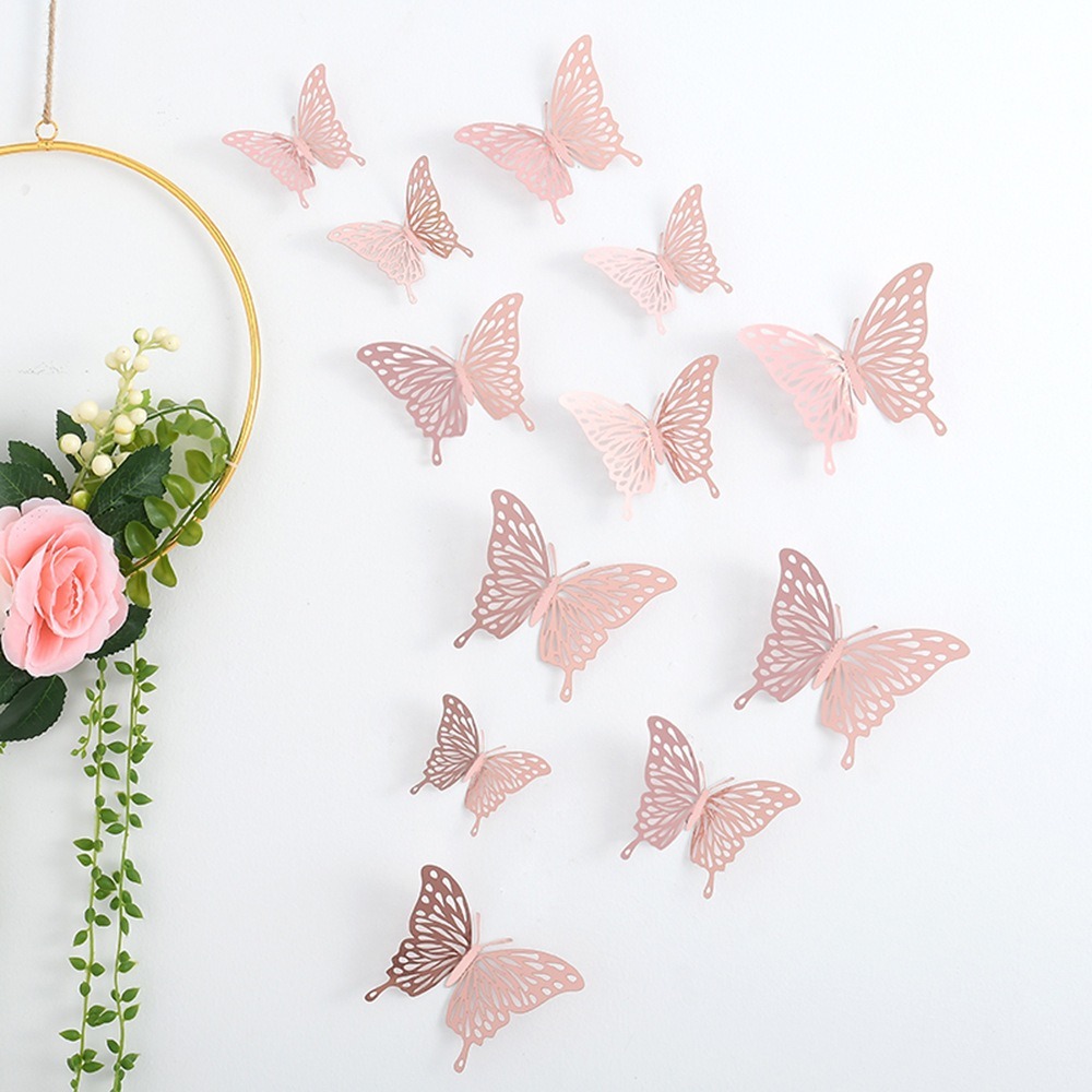 現貨 日日囍∞3D立體蝴蝶 壁貼 金屬質感蝴蝶裝飾 牆壁裝飾 婚禮布置 歐式婚禮 桌面裝飾 婚房客廳佈置 花朵裝飾