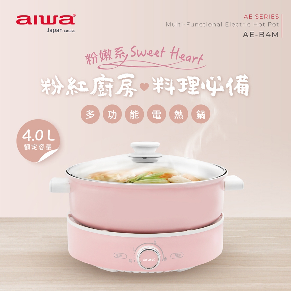 免運 AIWA 愛華 4L火烤兩用多功能電熱鍋 AE-B4M