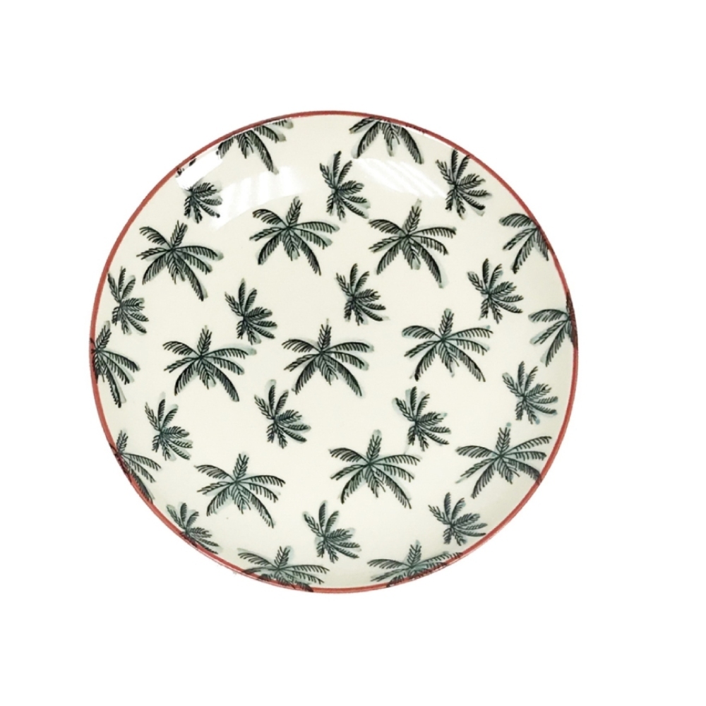 【YU Living】夏日棕櫚樹陶瓷小餐盤 七吋盤(小/白綠色) [折扣碼現折]
