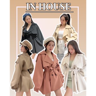 《INHOUSE現貨快出》專櫃質感優秀的重磅大衣*雙排釦風衣外套(含口袋含腰帶)*春天短款風衣外套*韓國大衣/5色