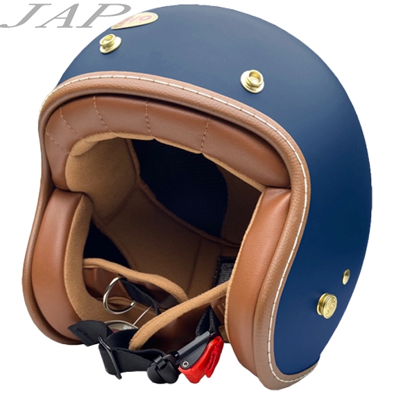EVO TA502 LUXURY 奢華 消石墨藍 皮革皮邊 復古安全帽 半罩式