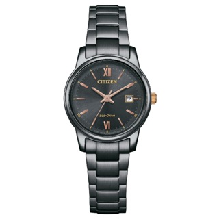 (聊聊享更優惠) CITIZEN 星辰 - PAIR 全黑不鏽鋼腕錶 玫瑰金刻度 光動能簡約女錶-EW2316-79E
