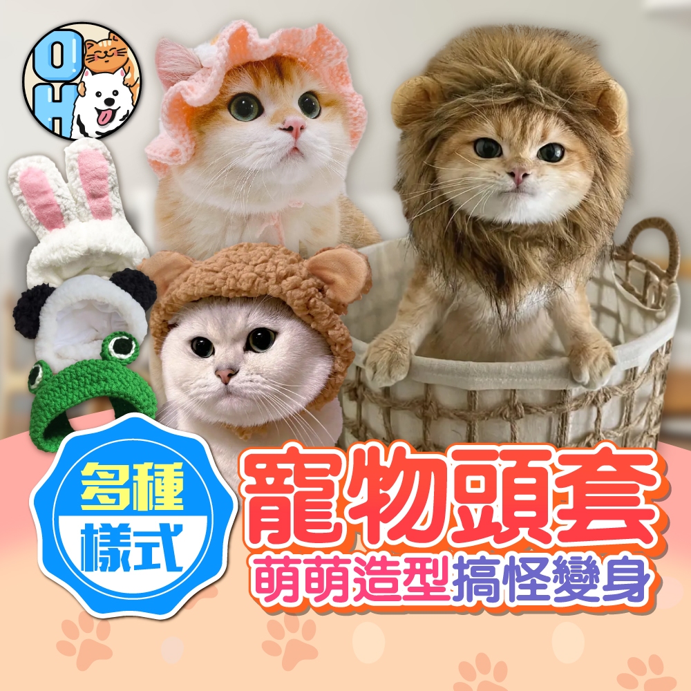 【歐豆K】寵物絨毛頭套 寵物變裝 貓帽子 貓頭套 寵物網紅頭套 小熊兔子 熊貓 獅子頭套帽子毛老大貓頭飾狗頭飾萬聖節