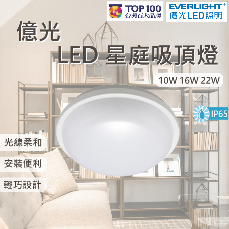 億光 LED 星庭吸頂燈 10W 16W 22W 白光 黃光 自然光 吸頂燈 IP65 防濕防塵 陽台燈 室內燈 浴室燈