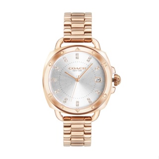 COACH | LOGO錶圈設計 玫瑰金框 白面 不鏽鋼錶帶 34mm 女錶 手錶(14504158)