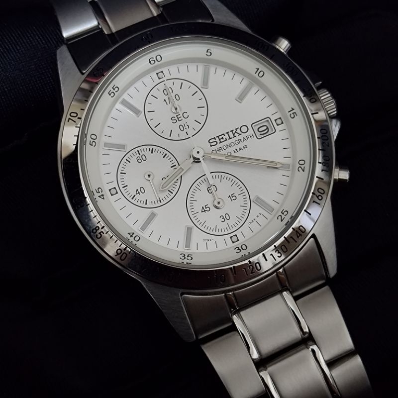 SEIKO 日本國內販售款 三眼計時手錶  （SBTQ039) 潔白面X白銀框