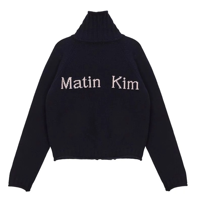 #徵 Matin Kim 高領針織 短版 外套（藏青色）