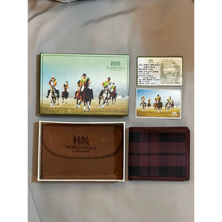 WORLD POLO 紅棕色格紋男生短夾