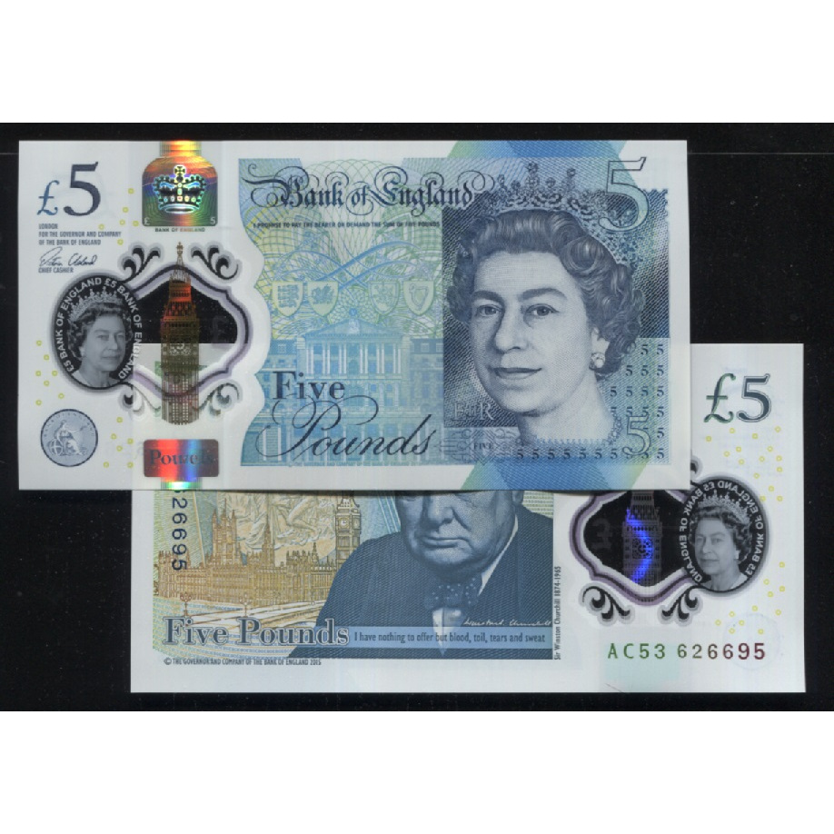 【塑膠鈔】Great Britain(英國),P394a , 5 POUND , 2015 ,品相全新UNC#20352