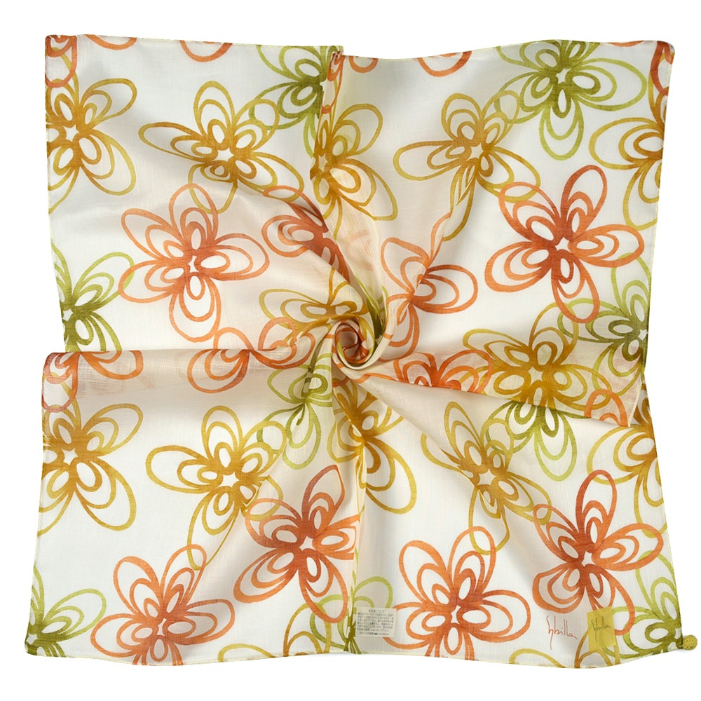 Sybilla勾勒花朵圖案純綿手帕領巾(黃綠)989164-119
