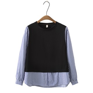 2XL 藍色條紋 現貨 麗莎熊 LisaBear 大尺碼假兩件式條紋上衣