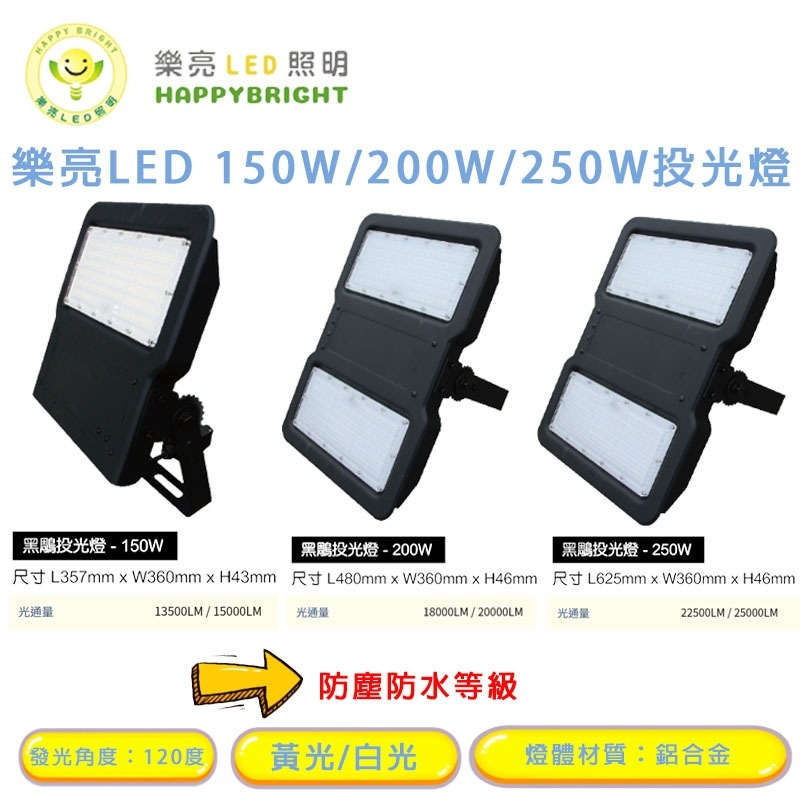 樂亮  LED 200W 黑鵰投光燈 投射燈 廣告招牌燈 戶外投光燈 全電壓 黃光/白光 保固一年