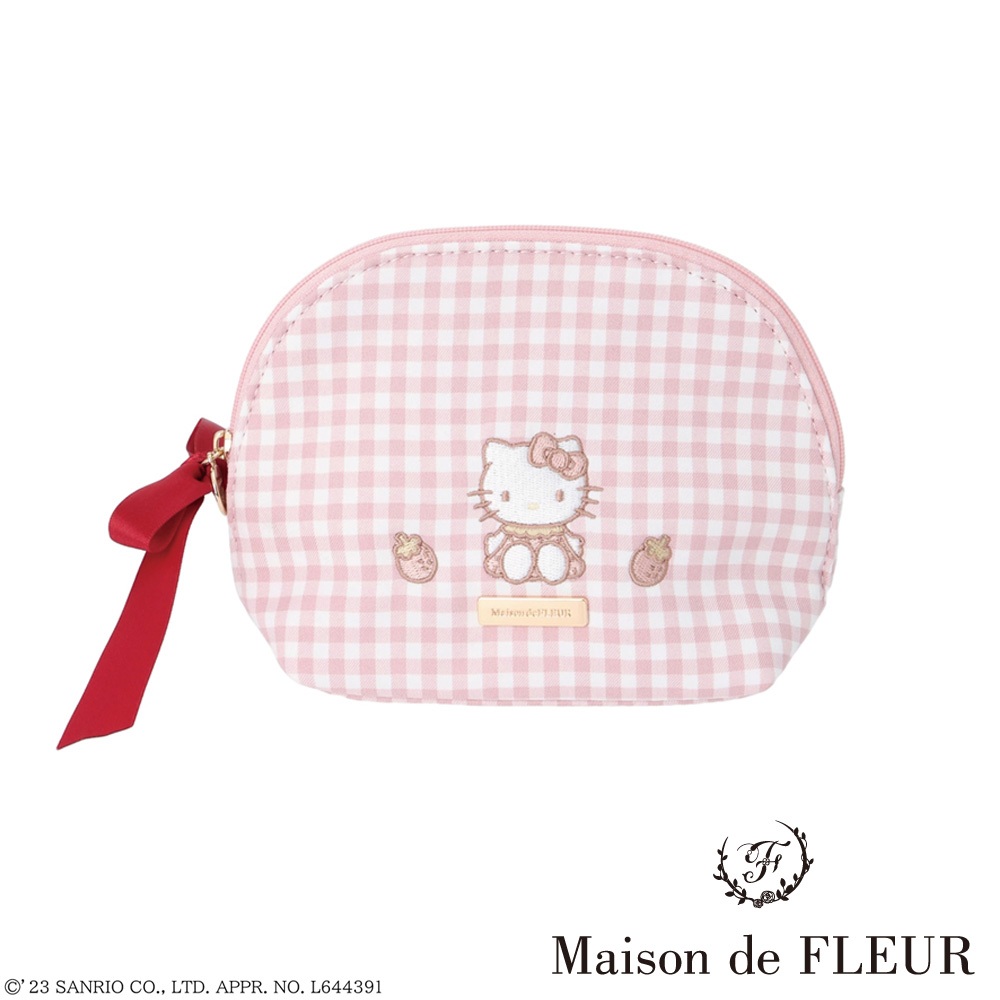 Maison de FLEUR HELLO KITTY生日系列刺繡格紋弧形手拿包(8A34FJJ0500)