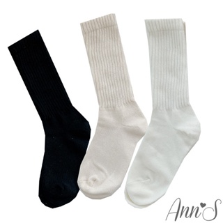 Ann’S 素面純色柔軟針織中筒堆堆襪-3色
