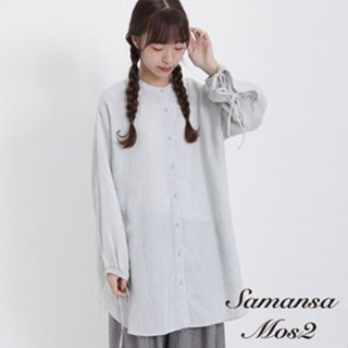 Samansa Mos2 2WAY前後穿亞麻布雙綁結袖口設計長版襯衫(FL37L0G0180)