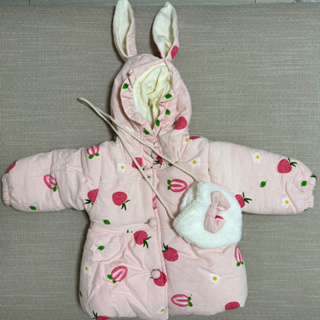 日光手感 草莓 兔耳朵 鋪棉長袖保暖外套+小掛飾 100cm