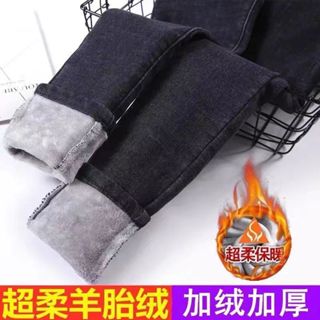 刷毛牛仔褲 jeans women 顯瘦 長褲 高腰加絨加厚牛仔褲女裝黑色韓版修身保暖新版小腳大碼彈力棉學生 84HJ