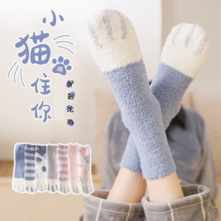 【台灣現貨】秋冬可愛貓抓襪 保暖襪 珊瑚絨毛毛襪 溫暖整個冬天 可愛貓咪造型襪 毛毛中筒襪 長襪