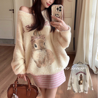 現貨 超可愛軟萌兔仿水貂毛衣 兔子毛衣🐰兔子圓領寬鬆毛衣 材質柔軟不刺膚 百搭毛衣 可愛圖案毛衣 長袖上衣