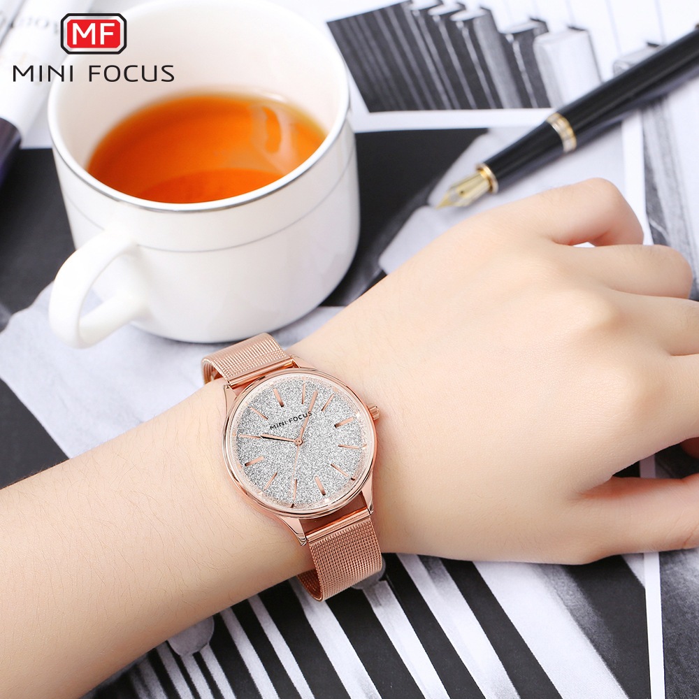 送禮盒 MINI FOCUS MF0044L 女士手錶 日本機芯 防水女錶 金屬網帶手錶 石英錶 女手錶