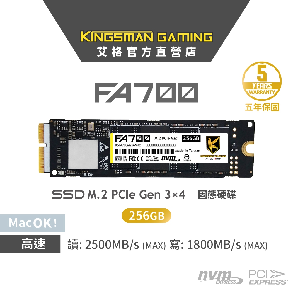 AITC 艾格 FA700 M.2 Mac 2280 PCIe NVMe SSD 256GB 固態硬碟