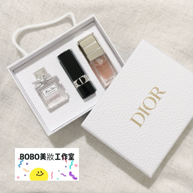 現貨🔥BOBO美妝🌹專櫃貨 DIOR 附專櫃紙袋 美妍禮精巧3件組 禮盒 miss dior 藍星唇膏  交換禮物