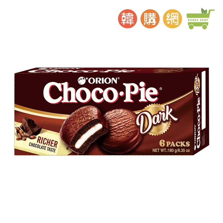 韓國好麗友 黑巧克力派180g(6入)(2024.10.20有效)【韓購網】DARK CHOCOPIE 6P