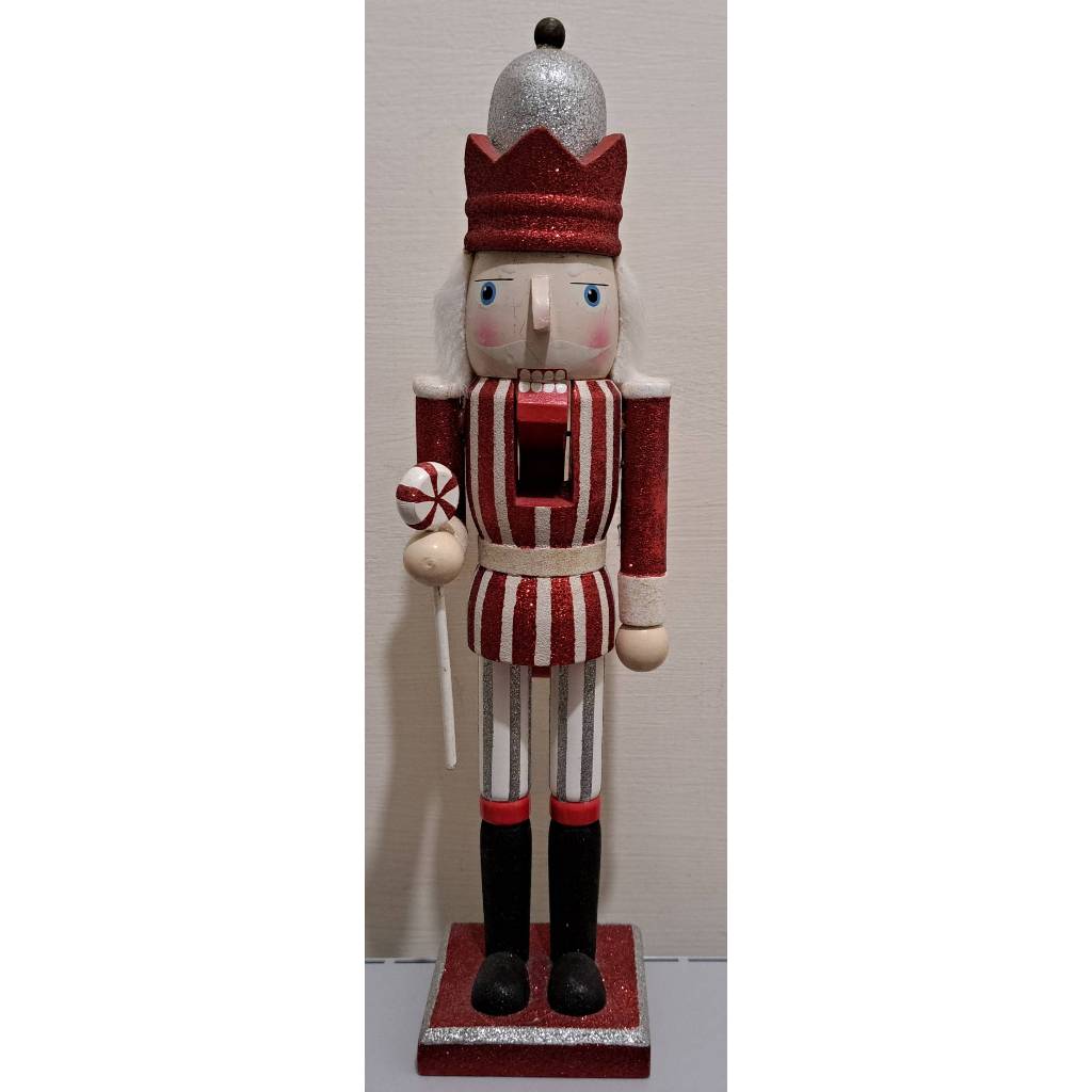二手胡桃鉗國王士衛兵娃娃 擺飾 裝飾 窗 收藏 居家 銀紅帽高約38公分