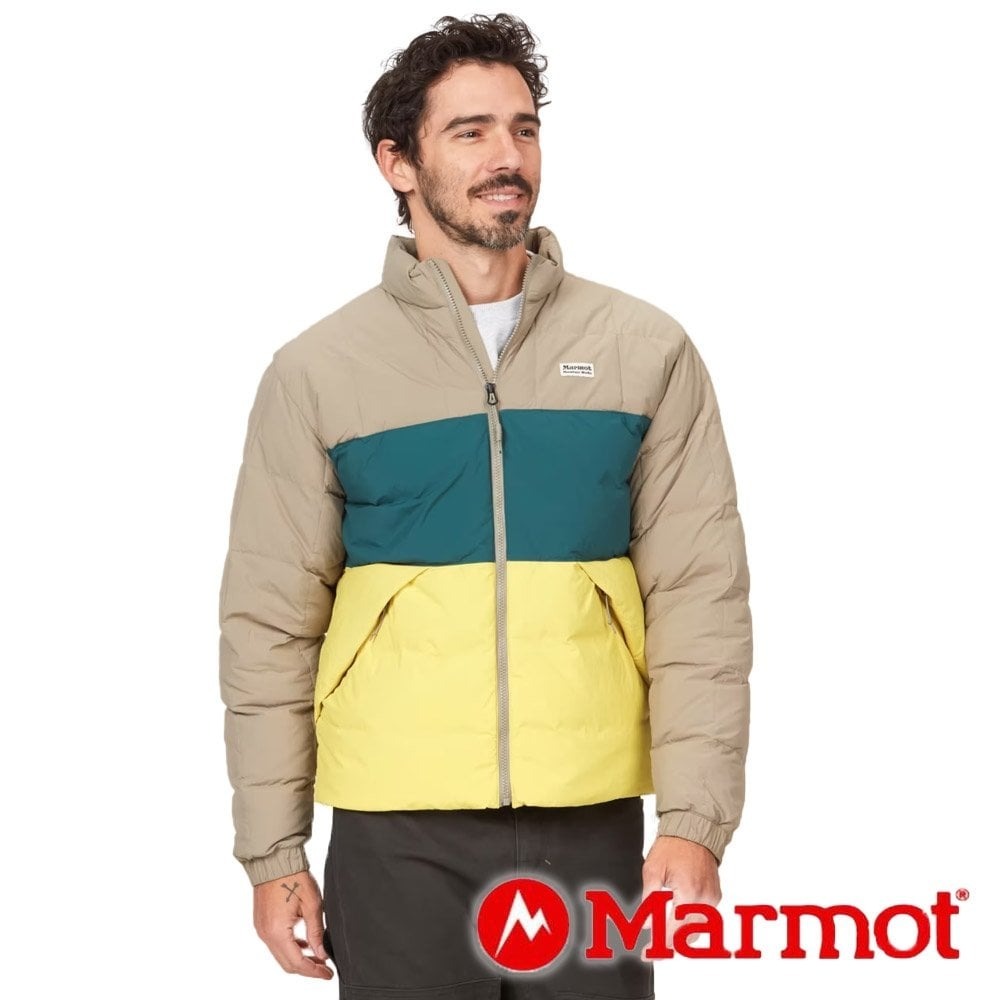 【Marmot】中性保暖羽絨立領外套『岩蘭綠/深叢綠/黃』14596