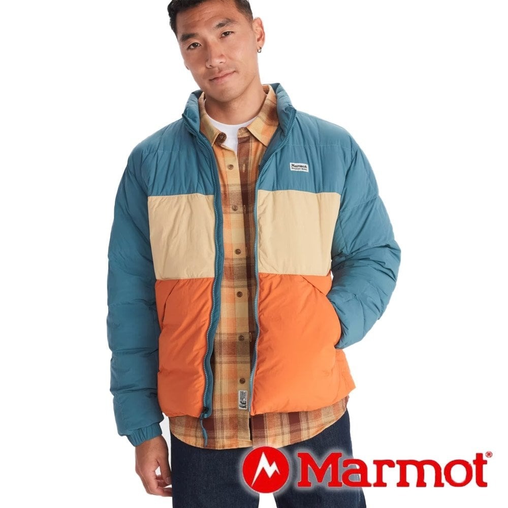 【Marmot】中性保暖羽絨立領外套『月河藍/橡木棕/橘』14596