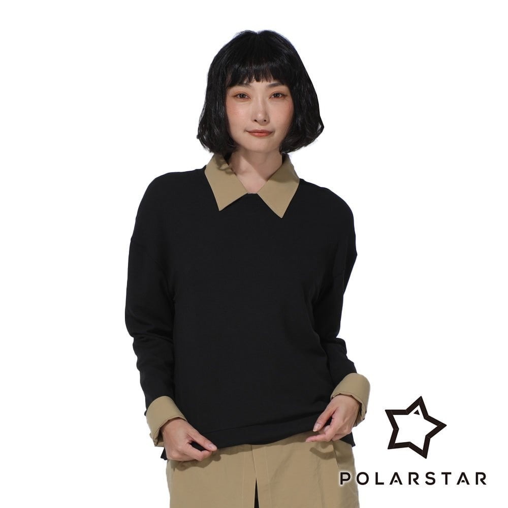 【PolarStar】女休閒圓領長袖上衣『黑』P23906