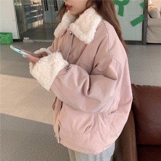 韓版寬鬆毛絨外套 仿羊羔毛 外套女生 毛呢外套 棉服 棉襖 冬天外套 加厚 防風 絨毛外套 刷毛外套 大衣外套 粉色外套