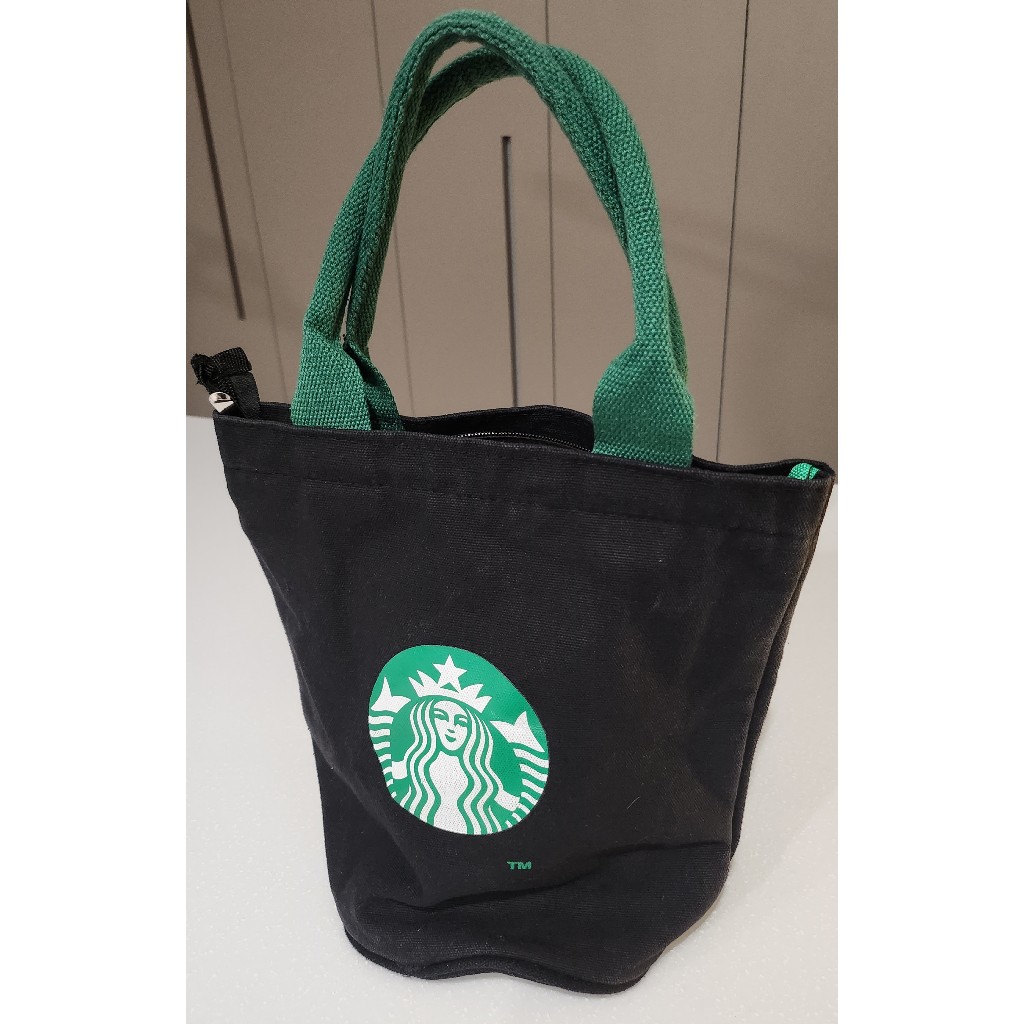 二手Starbucks星巴克經典logo棉製黑色手提袋