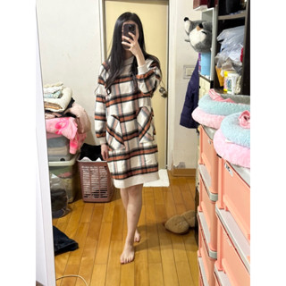 獨身貴族Singlenoble專櫃副牌CHICA 溫暖格紋羊毛洋裝復古可愛日系遮肉顯瘦