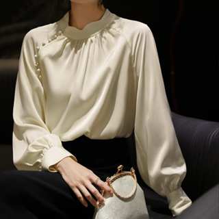 雅麗安娜 雪紡衫 襯衫 打底衫M-3XL新中式改良版斜門襟襯衣 氣質白襯衫NE310-6987.