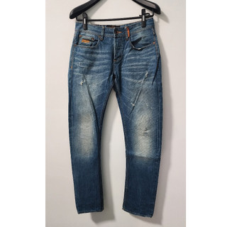 英國 極度乾燥 Superdry 皮標 Copperfill Loose 排釦 上寬下窄 修身 刷破 單寧 牛仔 長褲