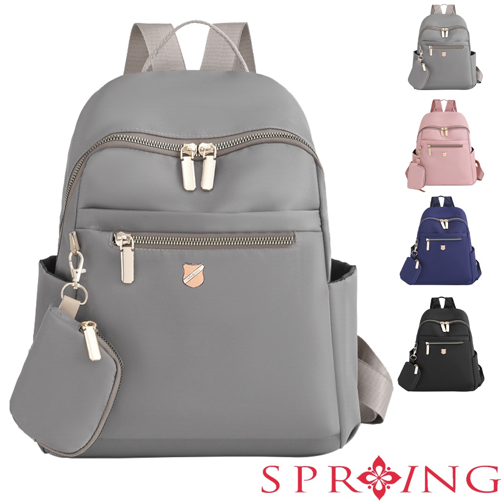 SPRING-時尚簡約大容量尼龍商務旅行後背包學生書包-多色