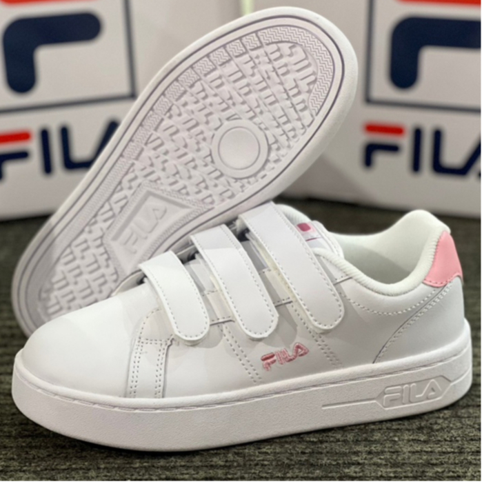 琳~ FILA 女厚底平底鞋 休閒鞋 魔鬼氈 皮革 白粉 4-C302X-115 台灣公司貨 現貨 原價2480