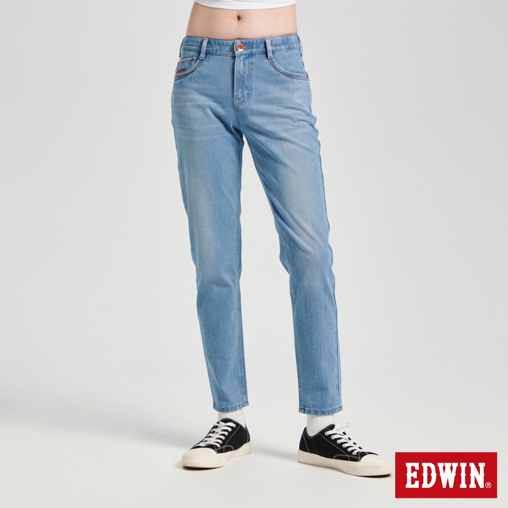 EDWIN 東京紅360°迦績彈力機能錐形牛仔褲(拔洗藍)-女款