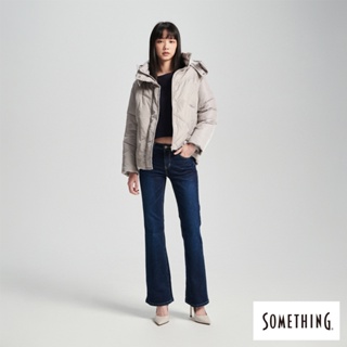 SOMETHING 高領連帽防寒羽絨外套(淺灰色) -女款