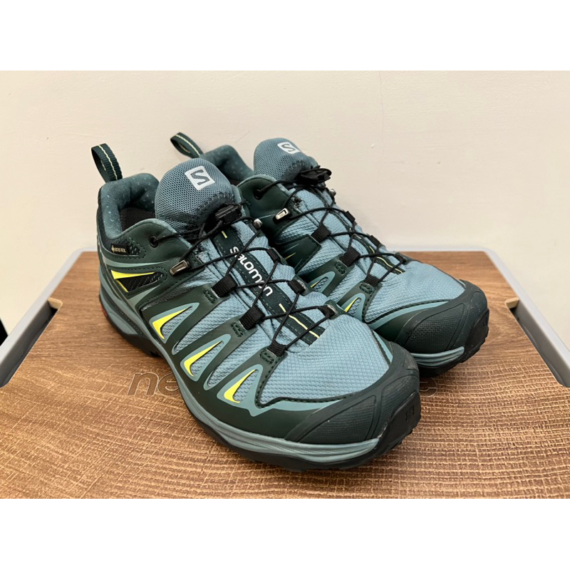 二手少穿 Salomon 女 X ULTRA 3 GTX 低筒登山鞋 WIDE 杉綠/朝氣綠 UK5